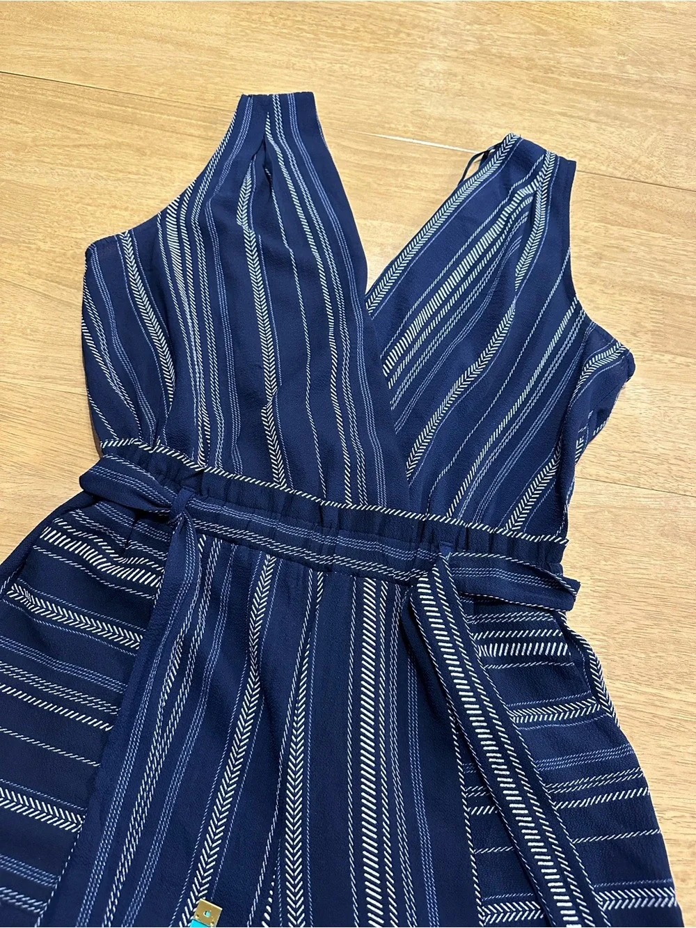 Monteau Navy and White Patterned Small Cropped Leg Jumpsuit